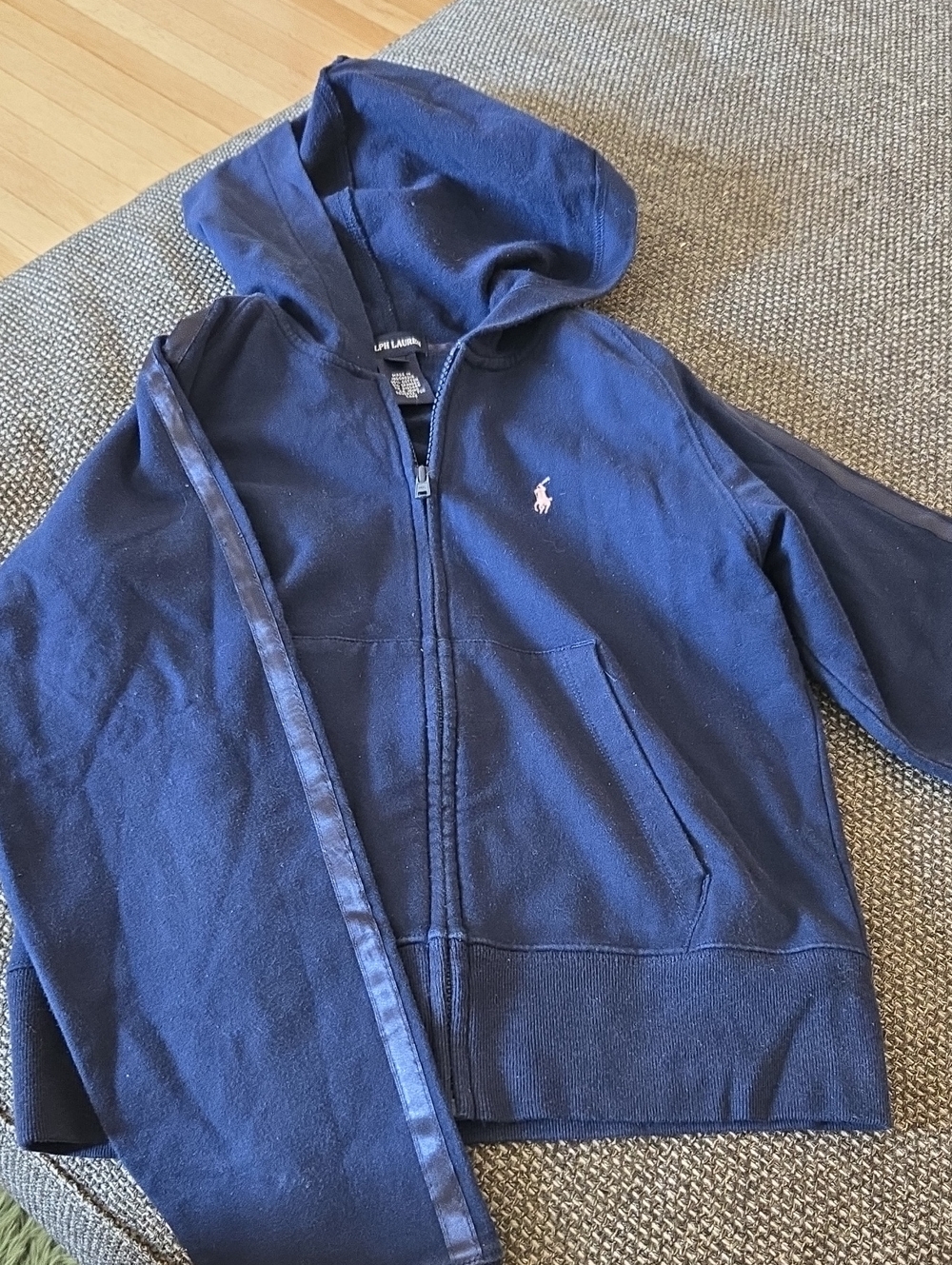 Polo by Ralph Lauren Navy Full-Zip Hoodie with Pink Pony Logo